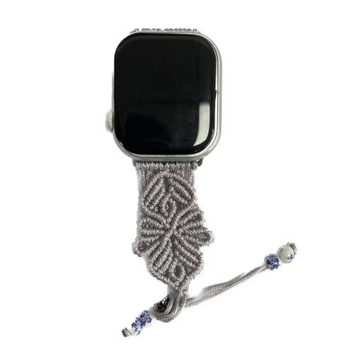 4th Generation Handmade Nylon Braided Boho Style Watch Strap for Apple Watch - color: Silver, size: 40/41/42mm