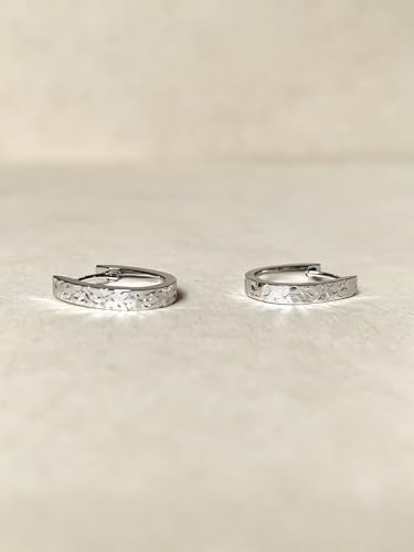 Small Hoop Earrings for Women Glitter Hoops Gold Plated with 925 Sterling Silver Post - style: Silver-oval