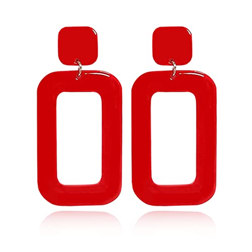 ANXIN STORE Boho Minimalist Multicolor Acrylic Geometric Square Hollow Pendant Neon Nightclub Earrings Vintage 80s 90s Party Accessories Womens - color: red hollow earrings