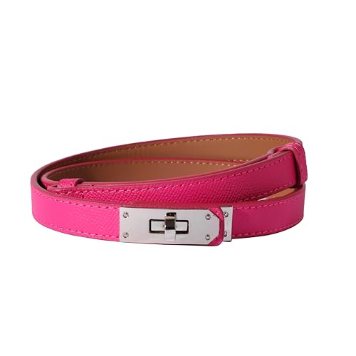 Ovekaut Women Skinny Leather Belt Solid Color Alloy Turn Lock Adjustable Waistband for Dresses Jeans Coats - color: Rose / Silver