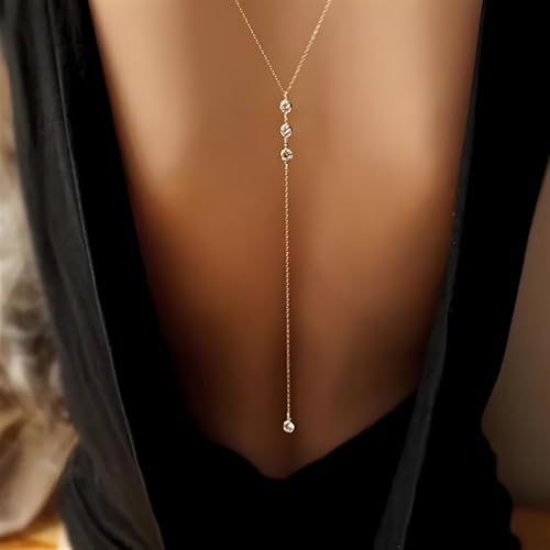 Rhinestone Back Chain Necklace for Women Bridal Wedding Sexy Rhinestone Backdrop Chain Waist Belly Chains Trendy Body Chains Jewelry - style: 3Gold