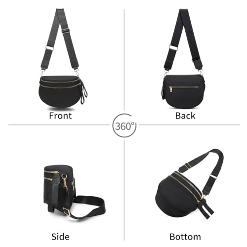 Checkered Crossbody Bag for Women Bum Bag Spacious Nylon Fanny Packs Cross Body Shoulder Purses Bag Handbags - color: Black