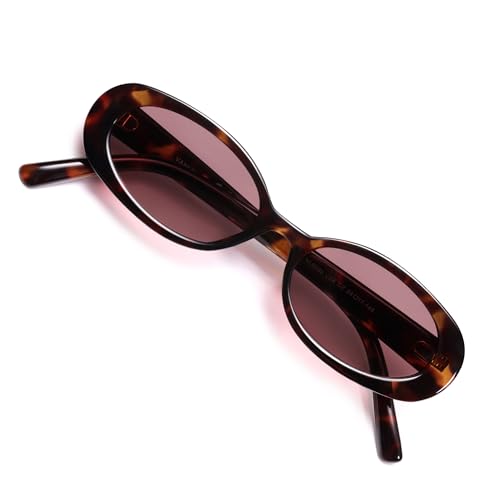 VANLINKER Polarized Retro Oval Sunglasses for Women and Men Small 90s Style VL9580 - color: C24 Tortoise Shell Frame/Pink Red Lens