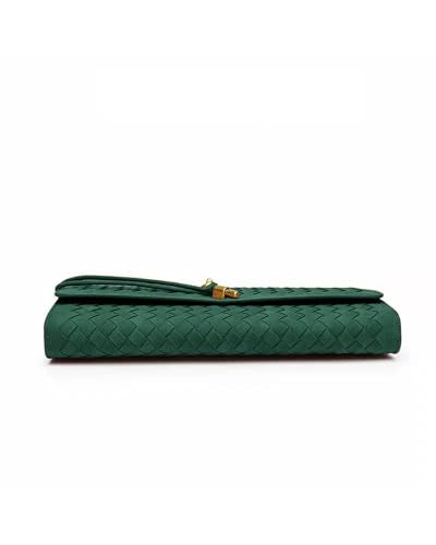NEWBELLA Handwoven Women's Clutch Purse, Crossbody Bag with Adjustable Strap for Evening & Casual Use - color: Matted Green