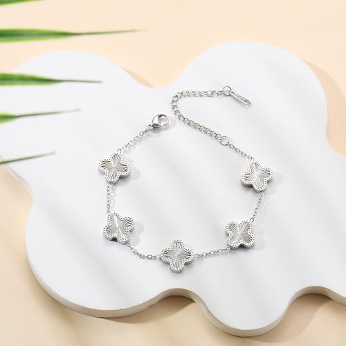 AIPPK 18K Gold Plated Clover Bracelet Dupes Gold Danity Bracelet for Women Flower Four Leaf Bracelets Lucky Jewelry Gifts for Women - color: Silver