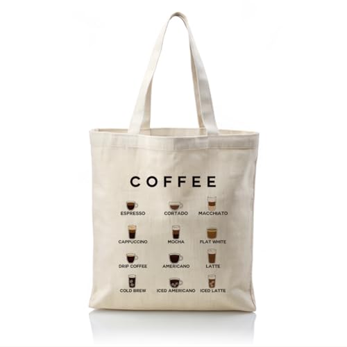 Canvas Tote Bag Aesthetic for Women,Reusable Canvas Cute Shoulder Bag for Grocery, Shopping, Beach & Daily Use - color: Coffee