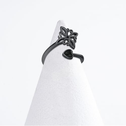 Witches Knot Ring 925 Sterling Silver Adjustable Black Onyx/Turquoise Gravel/Moss Agate/Turquoise/Moonstone Witch Ring Celtic Knot Amulet Wiccan Pagan Protection Jewelry Gifts for Women - style: Black Onyx Black Gold