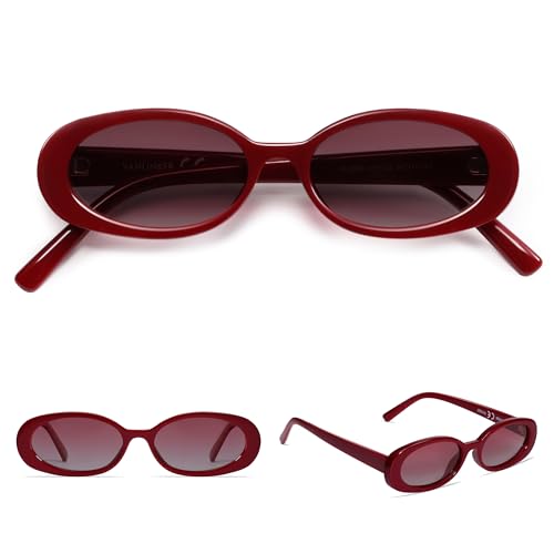 VANLINKER Polarized Retro Oval Sunglasses for Women and Men Small 90s Style VL9580 - color: C17 Red Frame/Red Lens