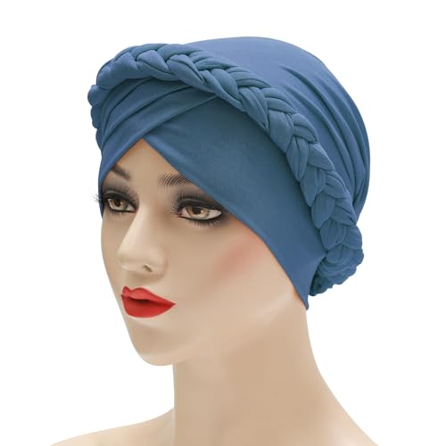 ZLYC Chemo Headwear for Women Pre Tied Turban Headwear Lightweight Beanie Hat - color: Braid Haze Blue