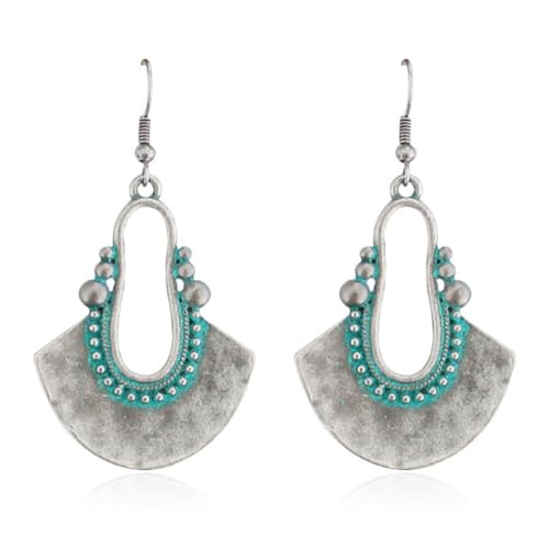 Boho Antique Carved Flower Dangle Drop Earrings for Women Vintage Retro Handmade Hollowed Antiqued Bronze Floral Shaped Geometric Gold Silver Plated Hoop Earrings for Ethnic Style Jewelry Gifts - color: Antique Silver