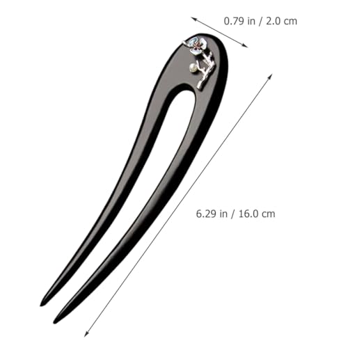 Uonlytech Ebony Wood U-shaped Hair Fork Hair Stick Chinese Style for Women Double Prong for Buns and Updos