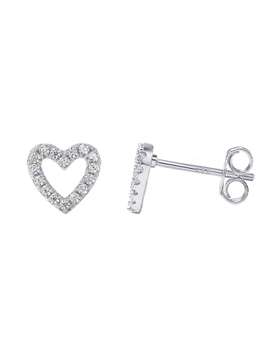 PAVOI 14K Gold Plated 925 Sterling Silver Stud Earrings for Women - Dainty Geometrical Bar Triangle Heart Earrings - Valentines Day Trendy Jewelry - style: Heart Outline