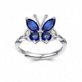 Bestyle 925 Sterling Silver Butterfly Ring Hypoallergnic Adjustable Birthstone Rings for Women Butterfly Jewelry Gifts for Anniversary Mothers' Day Birthday - color: 09.September (Sapphire)-TOP