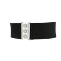 FASHIONGEN - Wide Waist Elasticated Woman Belt Made in France, GLORIA - color: Black (Silver Buckle), size: Large / waist size 32 to 34