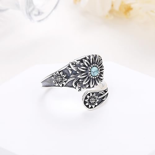 Yearace Spoon Ring for Women - Sterling Silver Victorian Vintage Oxidized Style Thumb Rings - Boho Statement Ring Jewelry Gifts - style: Daisy