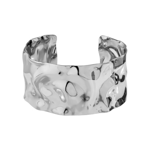 COLORFUL BLING Minimalist Hammered Irregular Cuff Bracelets for Women Open Wide Chunky Cuff Statement Wrap Bangle Bracelet - color: chunky silver