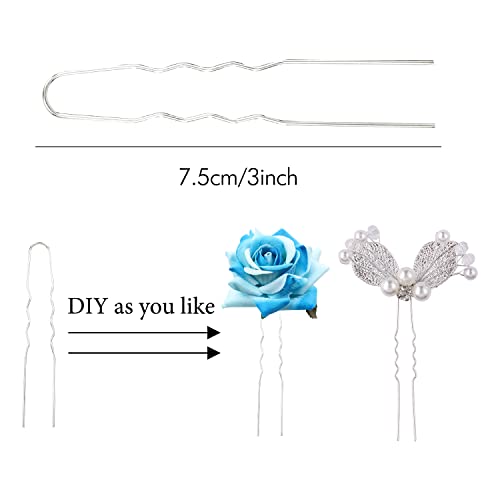 Lawie 40 Pack 3 Inch Gold Silver Metal U Shaped Hair Pins Alloy Iron Wire Hair Fork Long Chopsticks Hairpins Picks Hair Sticks Shawl Pin Hairclips Simple Fast Bun Holder Crafting DIY Accessory Bulk