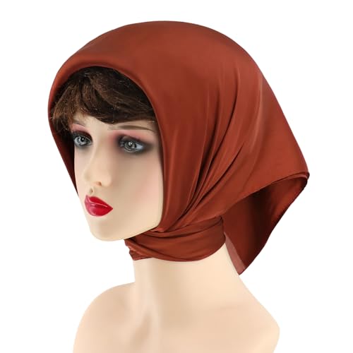 vimate Head Scarf for Women Hair 27'' Square Satin Silk Feeling Bnadana Neck Scarf Handbag Accessories Etc - color: C70#. Brown
