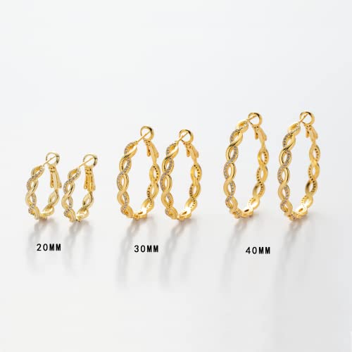 Senteria 925 Sterling Silver Post Hoops Earrings for Women Lightweight Twisted Hoop Earrings With Cubic Zirconia Hypoallergenic Silver Hoops Earrings (20/30/40/50/60MM) - color: gold-30mm