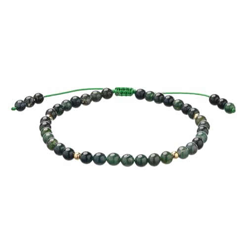 Softones 6mm Natural Stone Anklet for Women Gemstone Ankle Bracelets for Women Healing Energy Crystal Anklets Adjustable(8.5-10 Inches) - color: Moss agate