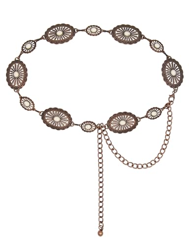 TOPACC Western Metal Concho Belt for Women Cowgirl Chain Belts for Dresses Jeans Country Concert Outfit - color: F Bronze, size: Fit Waist: 26-28 in