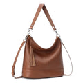 Genuine Leather Hobo Crossbody Bag for Women, Soft Real Leather Bucket, Shoulder Handbag Purse with 2 Removable Strap - color: Dark Brown