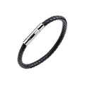 KunBead Braided Mens Leather Bracelets for Women with Stainless Steel Clasp Cuff Bangle Birthday Bracelet - color: Black