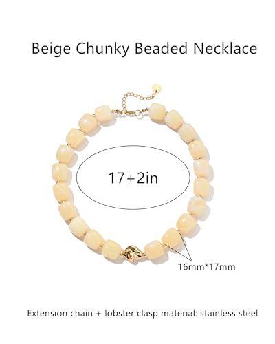 Chunky Beaded Statement Necklace for Women Trendy Colorful Boho Resin Bead Choker Necklaces Summer Handmade Jewelry Gifts Accessories - color: Beige-3