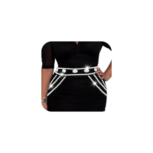 Pearl Waist Chain for Women Shell Body Chain Double Adjustable Belly Chain White Beaded Waist Belt