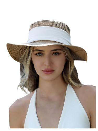 GORGLITTER Women's Rhinestone Bow Tie Straw Beach Hat UPF 50+ UV Protection Boho Vacation Wide Brim Western Elegant Sun Hats