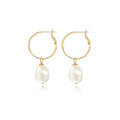 Gold Plated Huggie Hoop Earrings with Charms Fashion Pearl Drop Dangle Earrings for Women Handmade Karma Circle Jewelry for Ladies Lightweight Pearl Earrings on Christmas - color: baroque