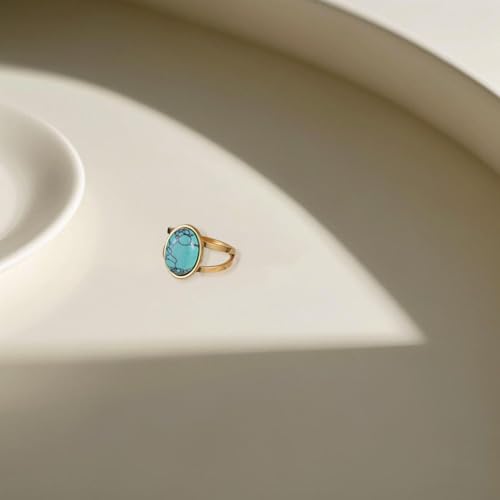 Turquoise Western Ring for Women. 18k Gold Plated Statement Rings with Blue Stone. Retro Boho Chic Jewelry. Elegant Statement Ring for Classic Style - color: Turquoise