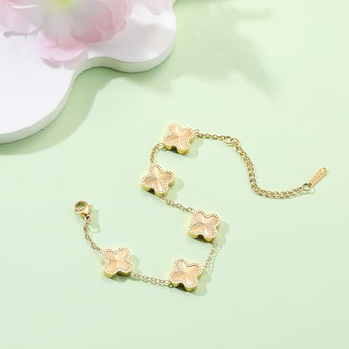 AIPPK 18K Gold Plated Clover Bracelet Dupes Gold Danity Bracelet for Women Flower Four Leaf Bracelets Lucky Jewelry Gifts for Women - color: Gold