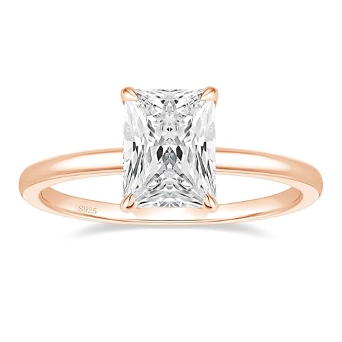 EAMTI 1/2/3/4CT 925 Sterling Silver Engagement Rings Radiant Cut Solitaire Cubic Zirconia CZ Wedding Promise Rings for Her Wedding Bands for Women Size 3-11 - color: Rose Gold-3CT