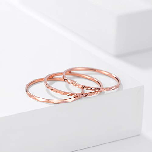 KAZITSAN 1mm 3pc Women Men Stainless Steel Rings fashion Plain Band Knuckle Stacking Midi Rings Silver/Rose Gold Wedding Band Comfort Fit - color: RoseGold