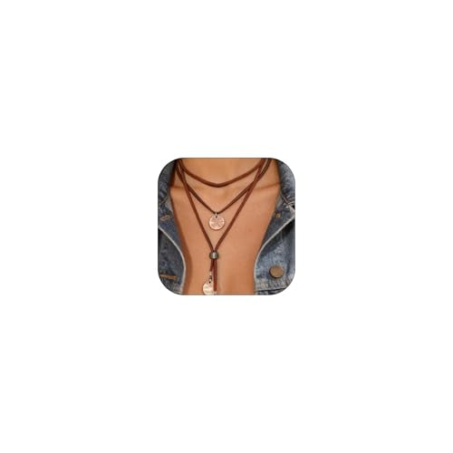 Boho Necklaces for Women Long Leather Cowgirl Necklace for Western Dress Country Concert Outfits Nashville Western Outfit for Women Cowgirl Accessories Trendy - color: A3:boho necklaces