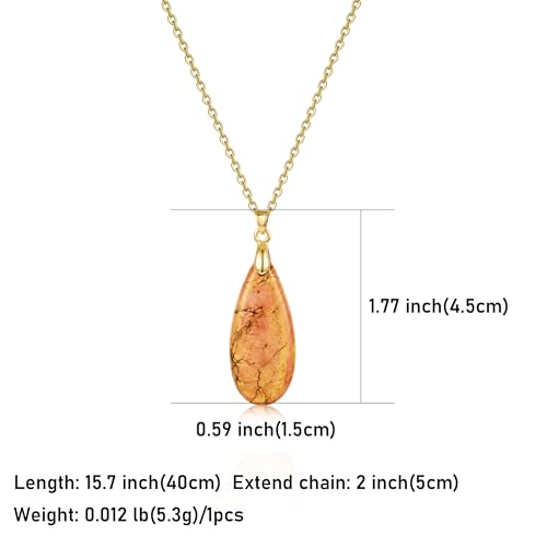 Joya Love 14K Gold Plated Healing Stone Teardrop Pendant Necklace for Women, Waterproof Stainless Steel Chain, Colorful Natural Stone Look, Boho Spiritual Jewelry Gift - color: Orange -Gold