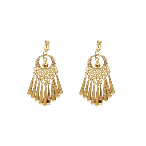Indian Jingle Bell Dangling Chandelier Clip on Earring Boho Ethnic for Women Bollywood Traditional Gypsy Bohemian Gold Plated Long Tassel Dangle Drop Festival Holiday Party Non Pierced Ears Jewelry