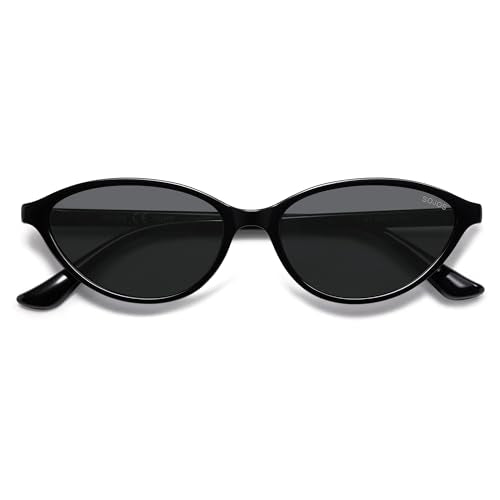 SOJOS Trendy Polarized Oval Sunglasses for Women Retro Chic 90s Shades Lightweight Sunnies SJ2656 - color: Black Frame Grey Lens