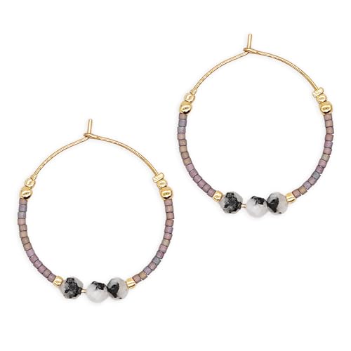 Sonateomber Gold Gemstone Beaded Hoop Earrings for Women, Boho Handmade Seed Beads Huggie Cartilage Hypoallergenic Prom Jewelry Gift