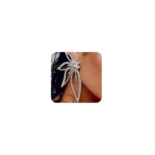 Missgrace Silver Stud Butterfly Earrings, 9.4cm, Rhinestone
