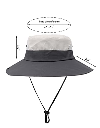 Womens Summer Sun Hat Beach Hat Wide Brim Outdoor UV Protection Hat Foldable Cool Mesh Ponytail Bucket Hat - color: Grey+beige