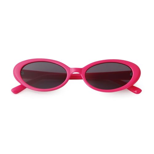 90s Sunglasses for Women Men Retro Small Oval Sunglasses - color: Hot Pink/Grey