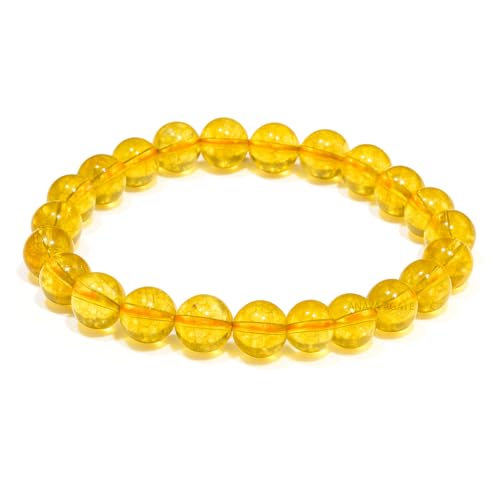 ANAYA AGATE Healing Crystal Bracelet for Women and Men – 8mm Round Beaded Bracelet for Men and Women – Unisex Stretchy Gemstone Bracelet for Healing and Protection - color: Citrine Heated