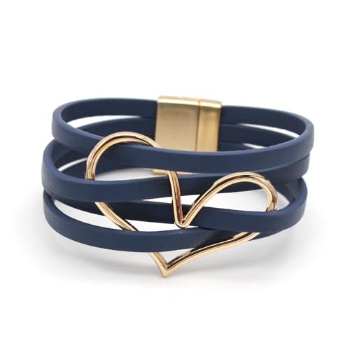 Fuqimanman2020 Boho Heart Charm Leather Wrap Bracelet for Women Handmade Layered Cuff Bracelets Bohemian Multi Strand Bangle Bracelets Christmas Jewelry Gift - color: Blue