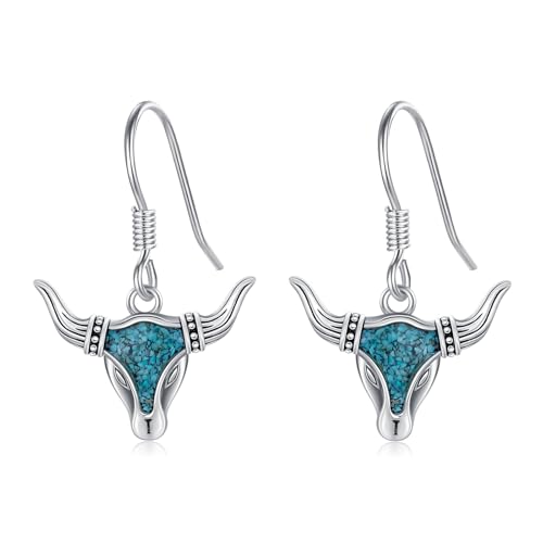 Western Earrings for Women 925 Sterling Silver Turquoise Western Country Dangle Drop Earrings Country Jewelry Gifts for Cowgirl Cowboy - style: Western Cow-B