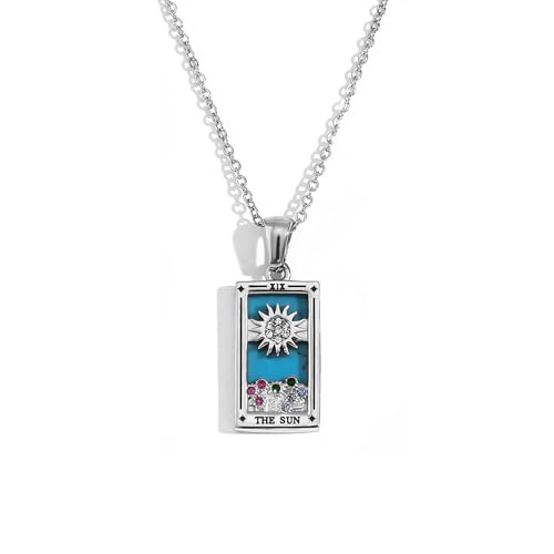 ORIGENCE 18k Gold Plated Tarot Cards Pendant Necklace - Vintage Colorful Charm Necklace Lucky Talisman Hypoallergenic for Women and Men Gift - style: The Silver Sun