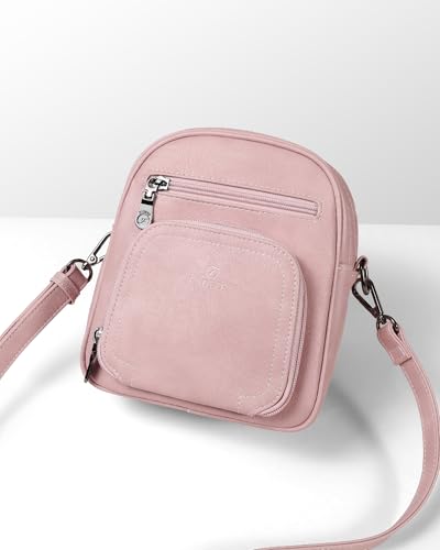 FADEON Small Purses for Women Crossbody Bags, Designer PU Leather Mini Cross Body Purse Travel Shoulder Bag Card Slots - color: Pink Retro Style