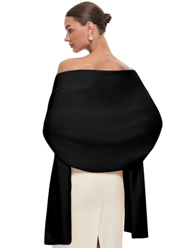 PULI Women's Pashmina Shawl Wraps for Evening Dress Large Scarf Blanket Long Wedding Bridal Winter Warm Shoulder Wrap - color: Black