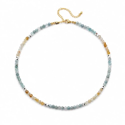 ZANNAH Gemstone Beaded Necklaces for Women - Boho Style Essential Necklace 15" + 3.14" Extender, Cute and Trendy Choker, Natural Stone Handmade Jewelry, Thoughtful Gifts for Women - color: Blue - Aquamarine